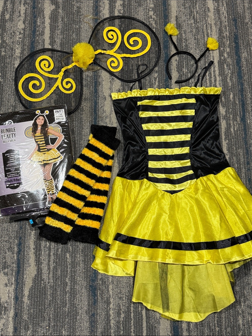 Size Large Bumble Bee Women Halloween Costume - Yellow & Black Dress with Wings